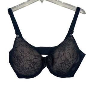 Warner’s Black Full Coverage Floral Wired Bra Size 38D